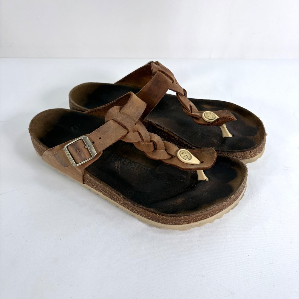 Birkenstock Gizeh Braided Sandals Cognac Brown Leather 38 L7 M5